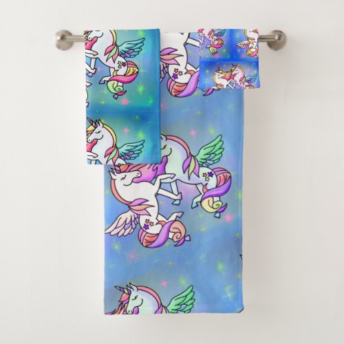 Pretty Unicorn Galaxy Pastel Star Bath Towel Set