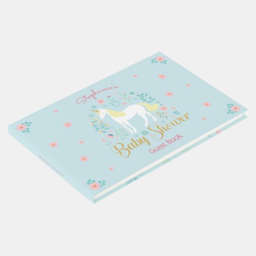 Pretty Unicorn Gold Glitter Baby Shower Guest Book