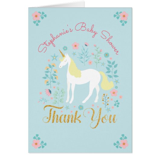 Pretty Unicorn Gold Glitter Baby Shower Thank You (Front)