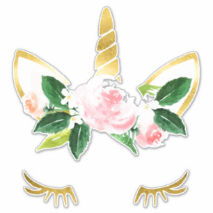 Pretty Unicorn Lashes soft pink Roses golden horn Sticker