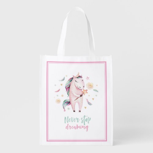 Pretty Unicorn Magic Wand Pink Girly Kids Grocery Bag