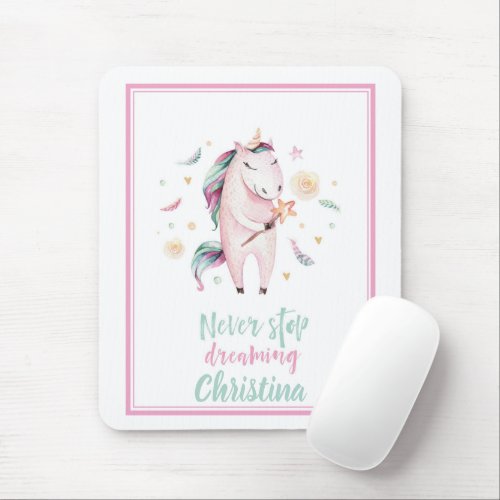 Pretty Unicorn Magic Wand Pink Girly  Mouse Pad