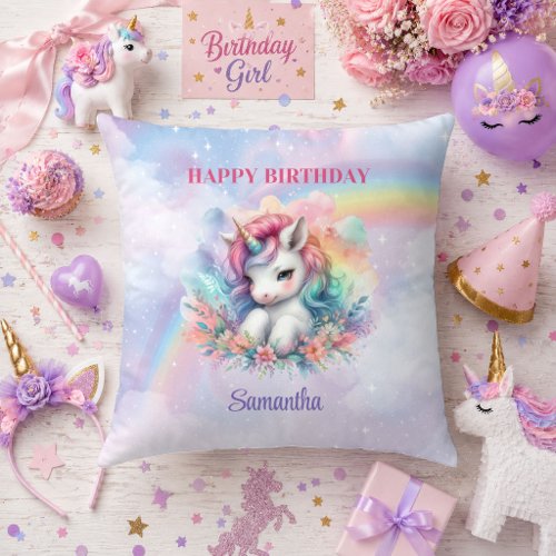 Pretty Unicorn Magical Day Girl Birthday Pillow De