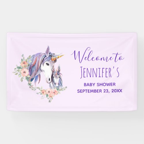 Pretty Unicorn Mom  Baby Watercolor  Baby Shower Banner