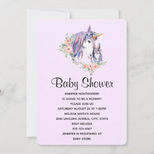 Pretty Unicorn Mom & Baby Watercolor Baby Shower Invitation