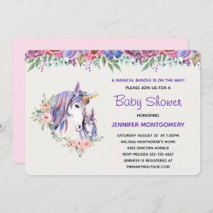 Pretty Unicorn Mom & Baby Watercolor Baby Shower Invitation
