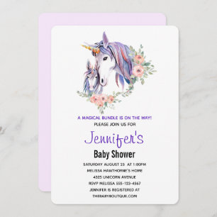 Pretty Unicorn Mom & Baby Watercolor Baby Shower Invitation