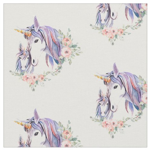 Pretty Unicorn Mom  Baby Watercolor Flora Pattern Fabric
