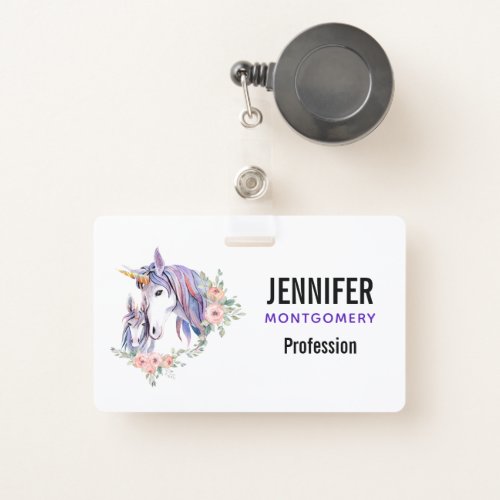 Pretty Unicorn Mom  Baby Watercolor Floral Badge