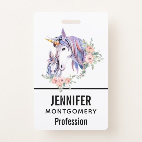 Pretty Unicorn Mom  Baby Watercolor Floral Badge