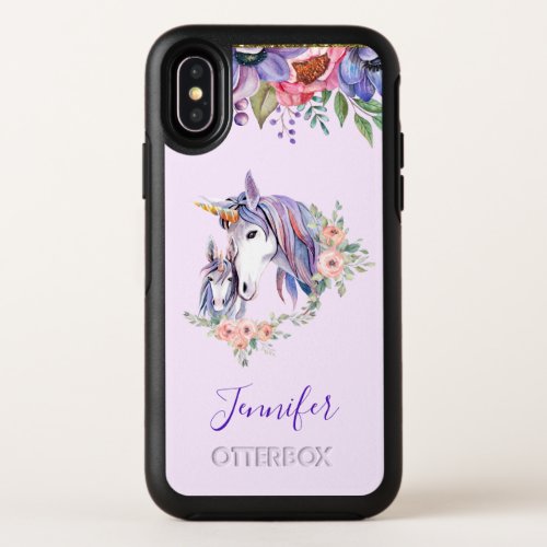 Pretty Unicorn Mom  Baby Watercolor Floral OtterBox Symmetry iPhone X Case