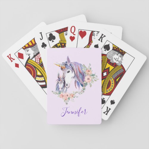 Pretty Unicorn Mom  Baby Watercolor Floral Poker Cards