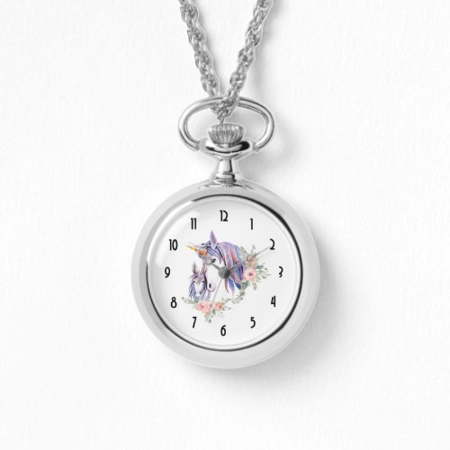 Pretty Unicorn Mom  Baby Watercolor Floral Watch