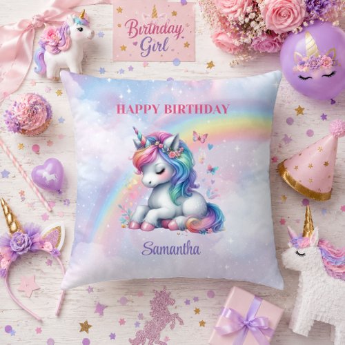 Pretty Unicorn Pastel Magical Girl Birthday Pillow