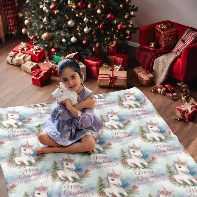 Pretty Unicorn Personalized Christmas Fleece Blanket (Creator Uploaded)