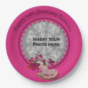 Pretty Unicorn Personalized Photo Birthday Party Paper Plates