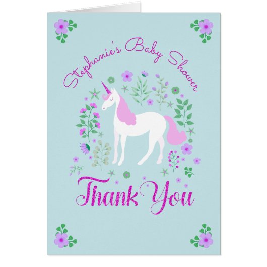 Pretty Unicorn Pink Aqua Baby Shower Personalized (Front)