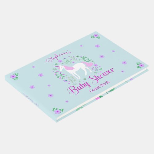 Pretty Unicorn Pink Aqua Baby Shower Personalized Guest Book