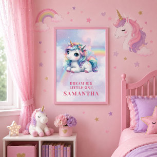 Pretty Unicorn Pink Purple Framed Canvas Decor