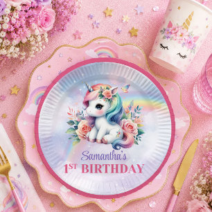 Pretty Unicorn Pink Purple Girl Birthday Party Pla Paper Plates