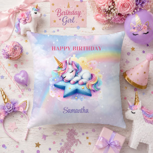 Pretty Unicorn Pink Purple Girl Birthday Pillow De