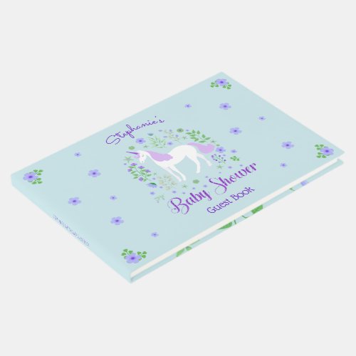 Pretty Unicorn Purple Aqua Baby Shower Guest Book