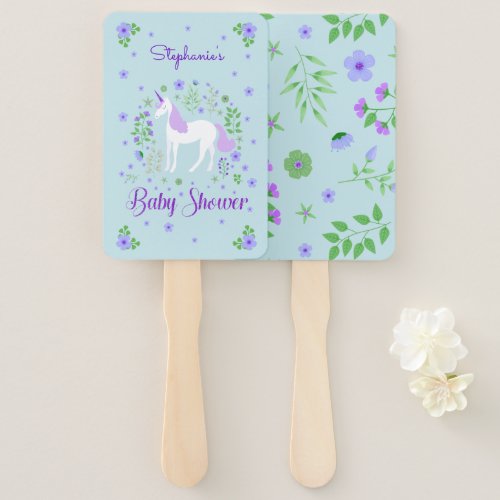 Pretty Unicorn Purple Aqua Baby Shower Hand Fan