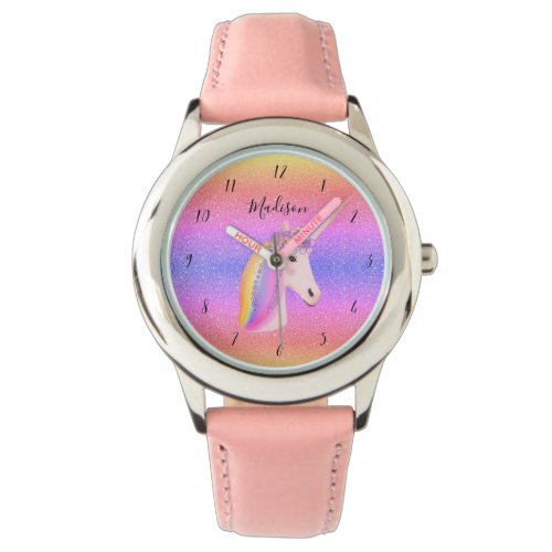 Pretty Unicorn Rainbow Glitter Girls Personalized Watch