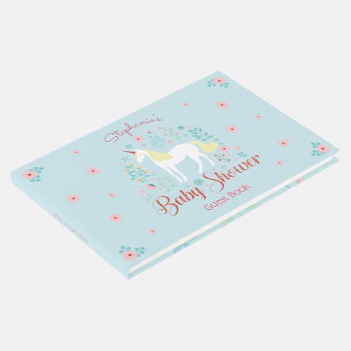 Pretty Unicorn Rose Gold Glitter Baby Shower Guest Book