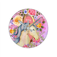 Pretty Unicorn Roses Named Girls Room Decor Round Clock