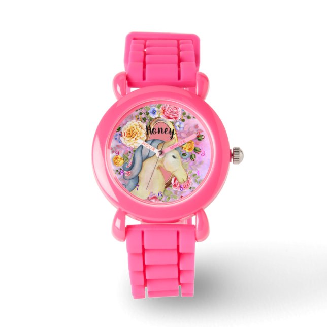Pretty Unicorn Roses Named Girls Watch Pink Girly (Front)