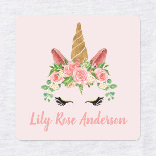 Pretty Unicorn Script Name School Kids' Labels