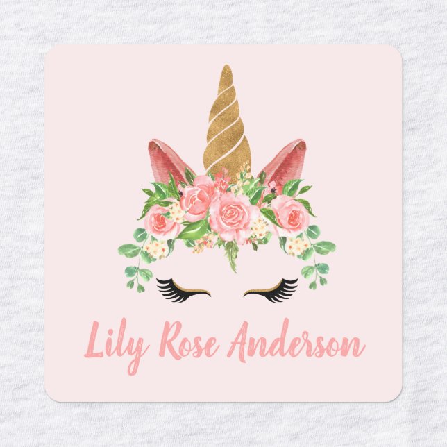 Pretty Unicorn Script Name School Kids' Labels (Design 1)