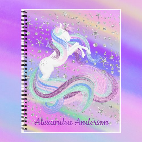 Pretty Unicorn Silver Stars School Notebook
