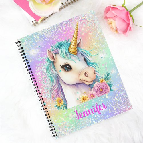 Pretty Unicorn Sparkle Rainbow School Notebook