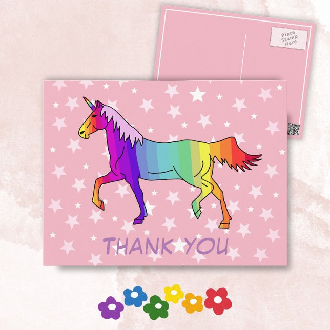 Pretty Unicorn Stars Thank you Postcard (Creator Uploaded)
