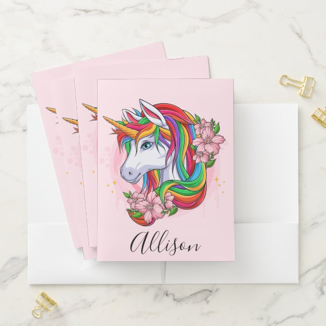 Pretty Unicorn with Flowers  Pocket Folder (In Situ)