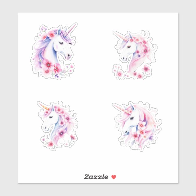 Pretty Unicorns Flowers In Mane Sticker (Sheet)