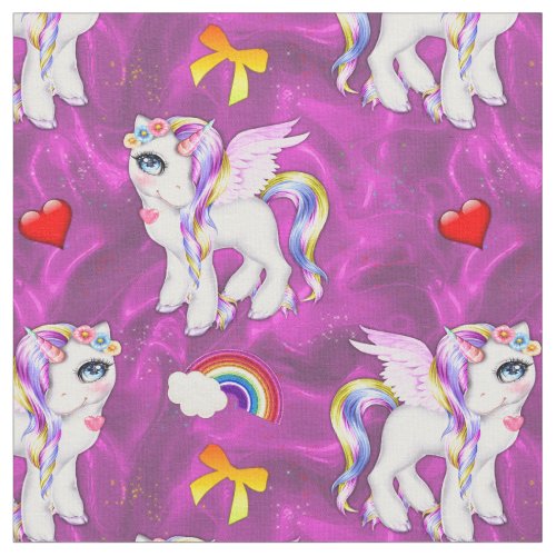 Pretty Unicorns on Purple Silk Pattern Fabric