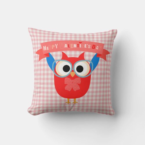 Pretty Valentine Owls on Pink Gingham Pillow