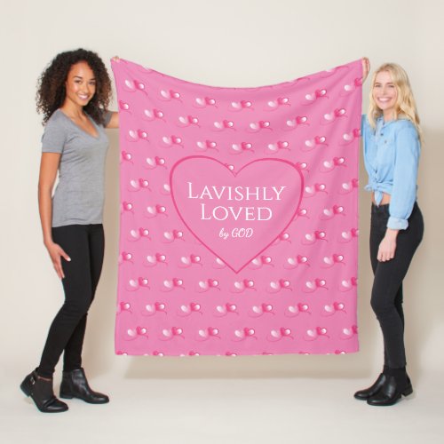 Pretty Valentines LOVED BY GOD Pink Hearts Fleece Blanket