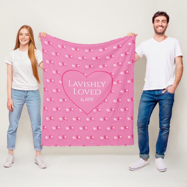 Pretty Valentines LOVED BY GOD Pink Hearts Fleece Blanket (In Situ)