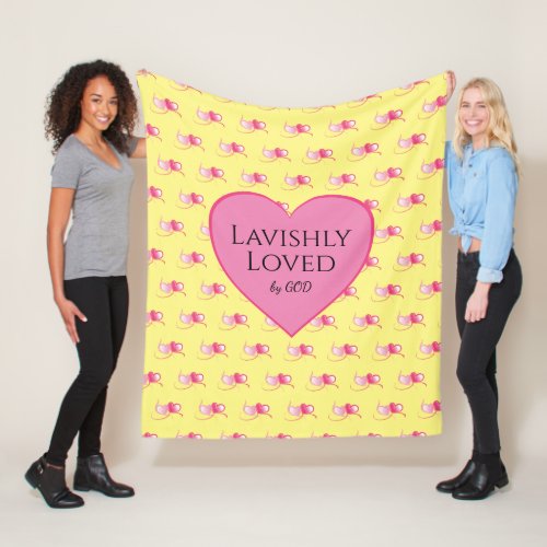 Pretty Valentines LOVED BY GOD Yellow Hearts Fleece Blanket