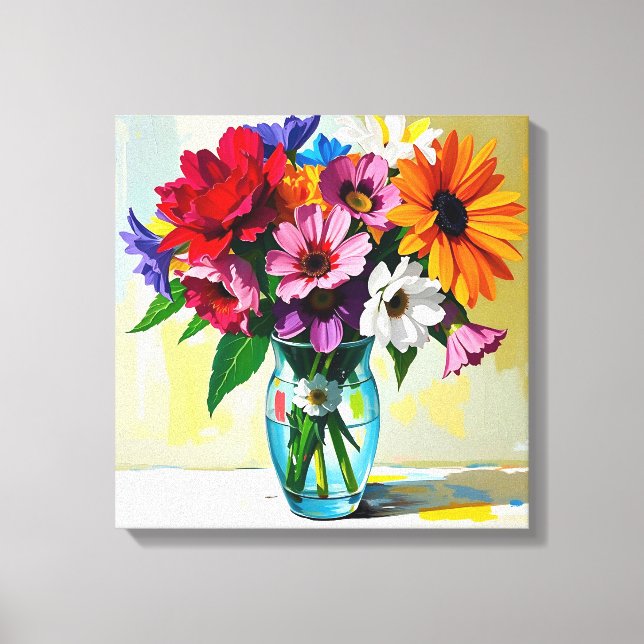 Pretty Vase of Colorful Flowers Canvas Print (Front)