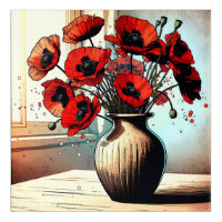 Pretty Vase of Red Poppies