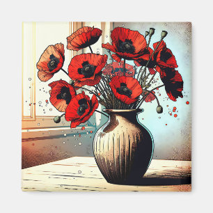 Pretty Vase of Red Poppies ai art Magnet