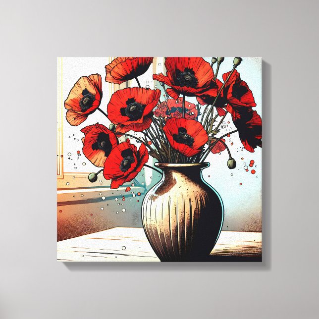 Pretty Vase of Red Poppies Canvas Print (Front)