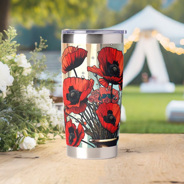 Pretty Vase of Red Poppies Insulated Tumbler (Wedding)