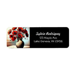 Pretty Vase of Red Poppies Label
