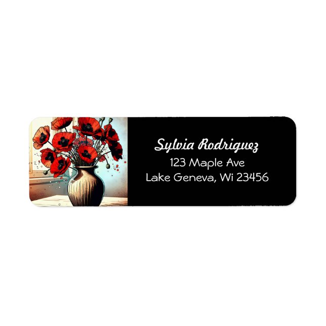 Pretty Vase of Red Poppies Label (Front)